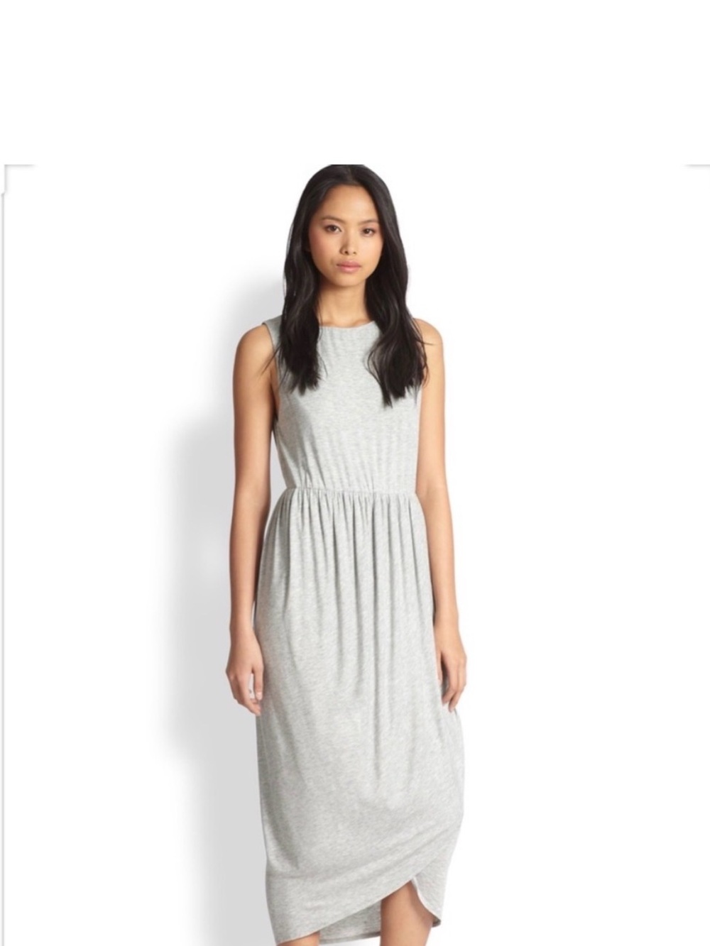 Alice + Olivia Light Gray Sleeveless Gathered-Waist Midi Dress